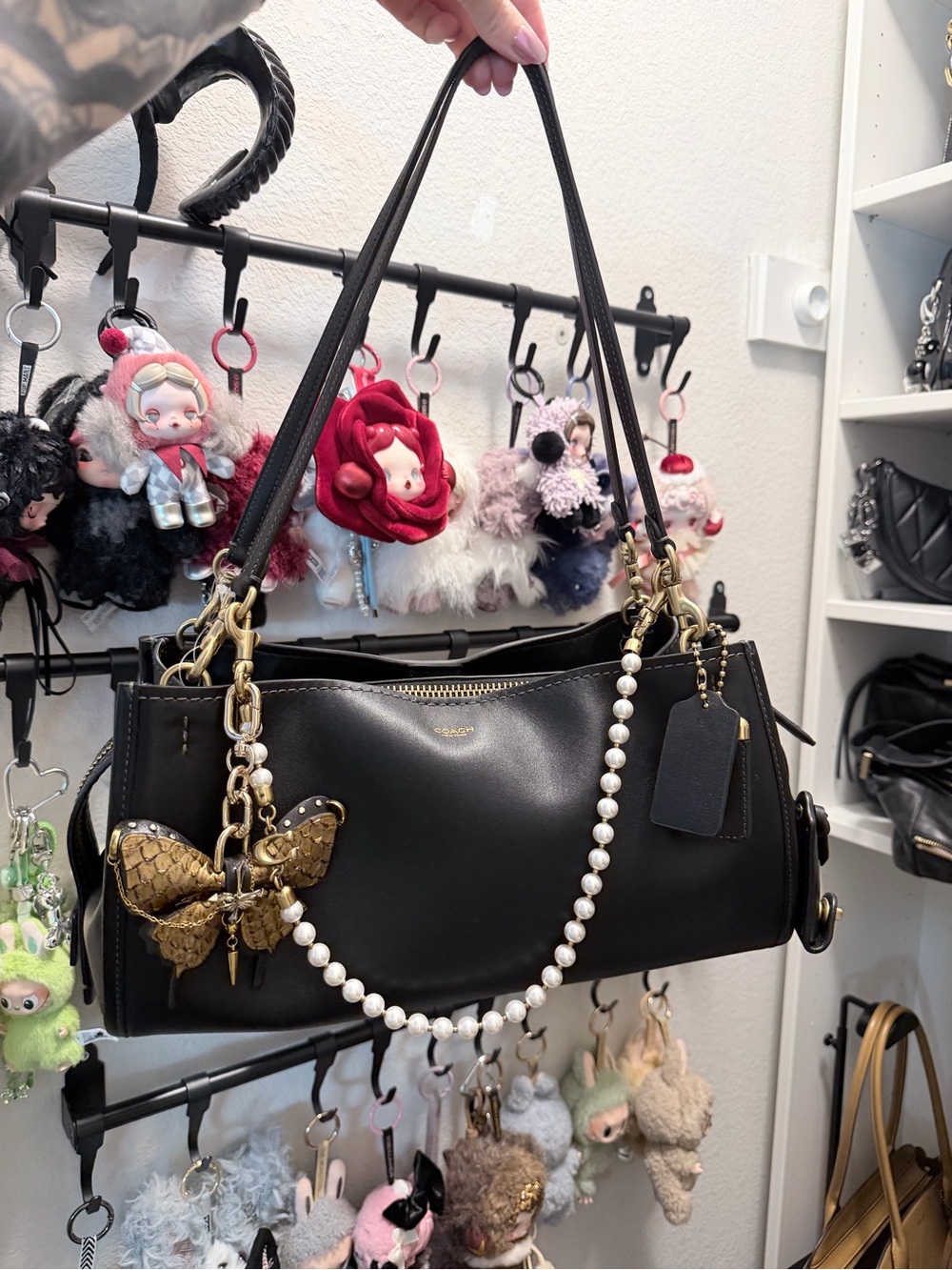 Coach Black Rogue 34 Shoulder Bag with Gold Butterfly Charm